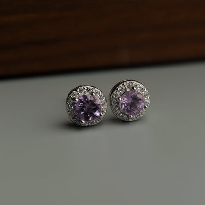 Pawnable Natural Amethyst Gemstone S925 Silver Stud Earrings with AGCL Certification