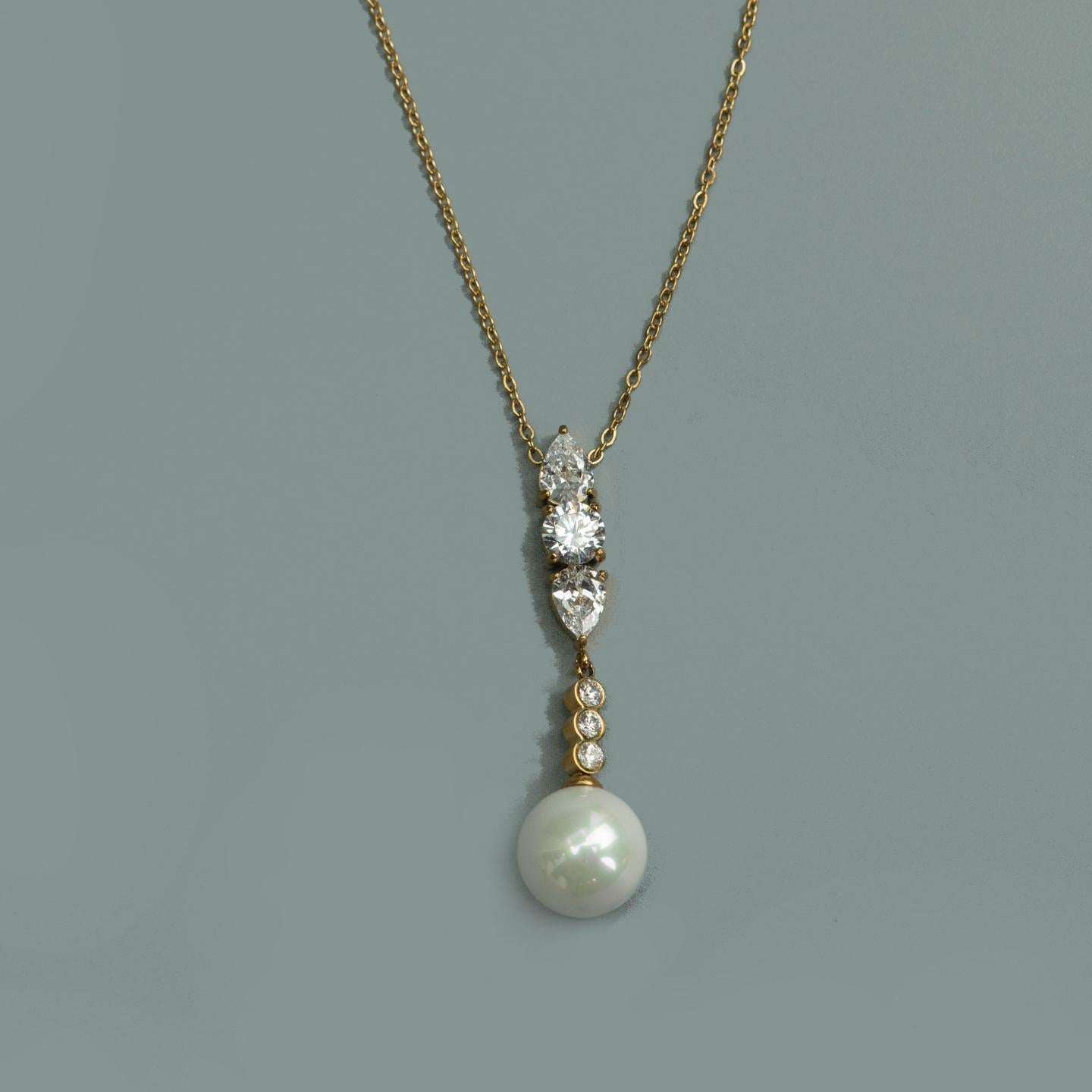 ORBELLEA-PERLUNE Synthetic Pearl Drop Chain Necklace For Women's