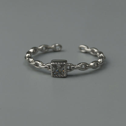 S925 Silver Versatile Shapes Embedded Adjustable Ring Women's