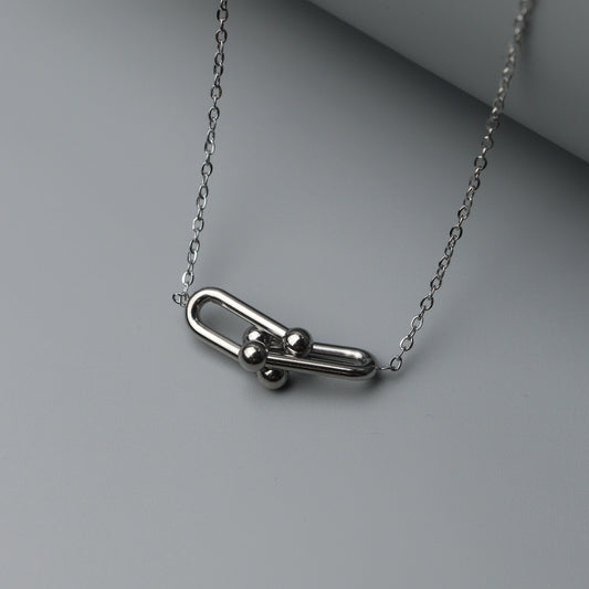 MILENA Silver Double Buckle Pendant Chain Necklace