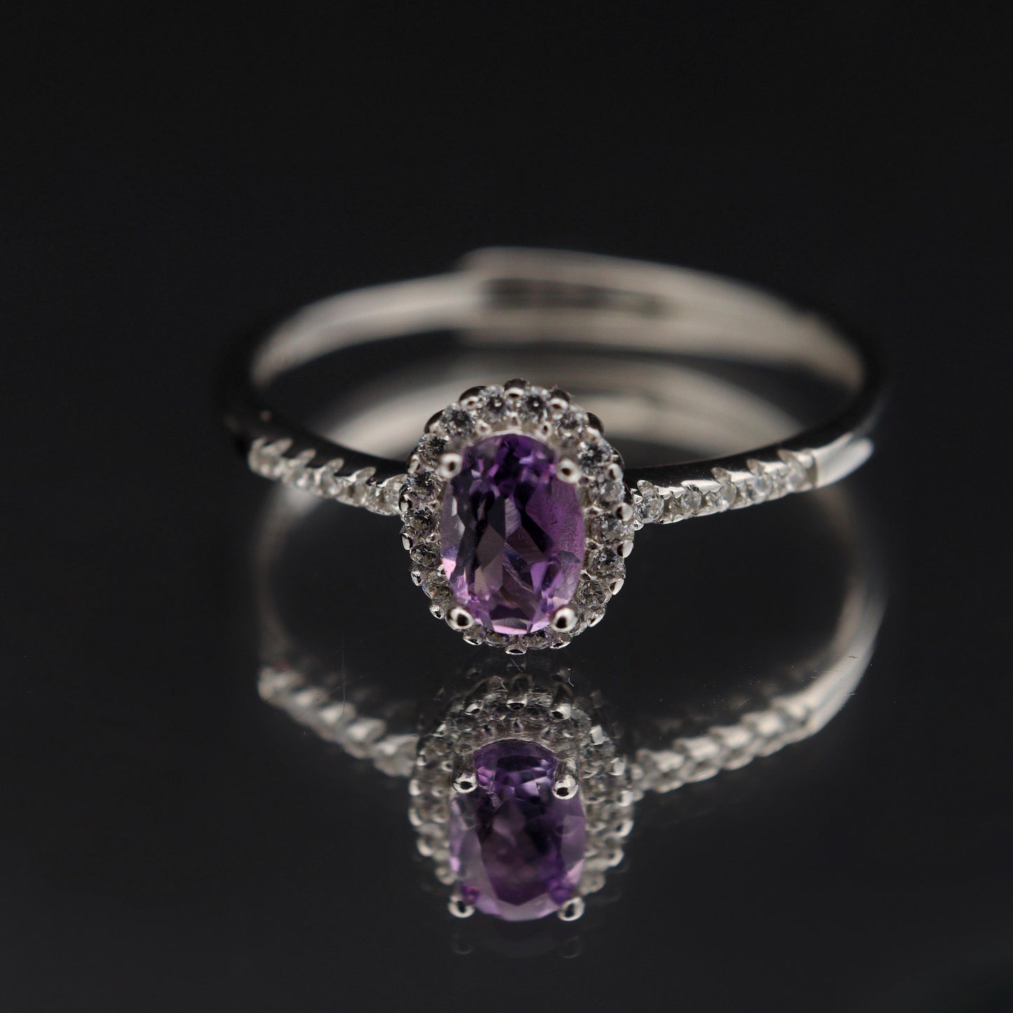 Silver Adjustable Ring Amethyst Gemstone Pawnable Women's Accessories with AGCL Certification