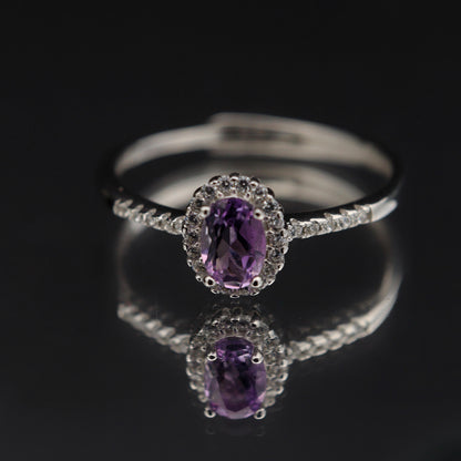 Silver Adjustable Ring Amethyst Gemstone Pawnable Women's Accessories with AGCL Certification