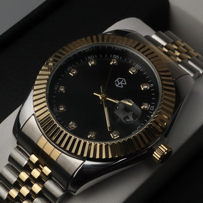 CAPTAIN Two Tone Big Black Watch Face Quartz Thick Strap Fashion Men's Watches