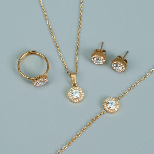 Brilliance Round Stone Shapes Collection of Necklace, Earrings, Bracelet & Ring Fashion Accessories
