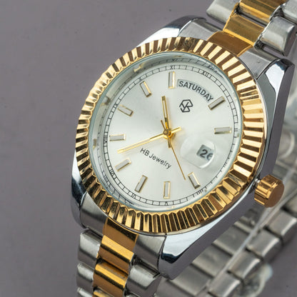 CORVANE Two-Tone Men's Watch with Date and Day Display, Quartz Movement, Thick Strap