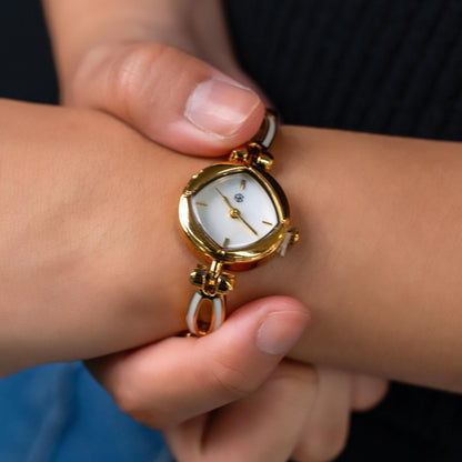 CHARLOTTE Slim Retro Round White Pearl Dainty Women’s Wrist Watch