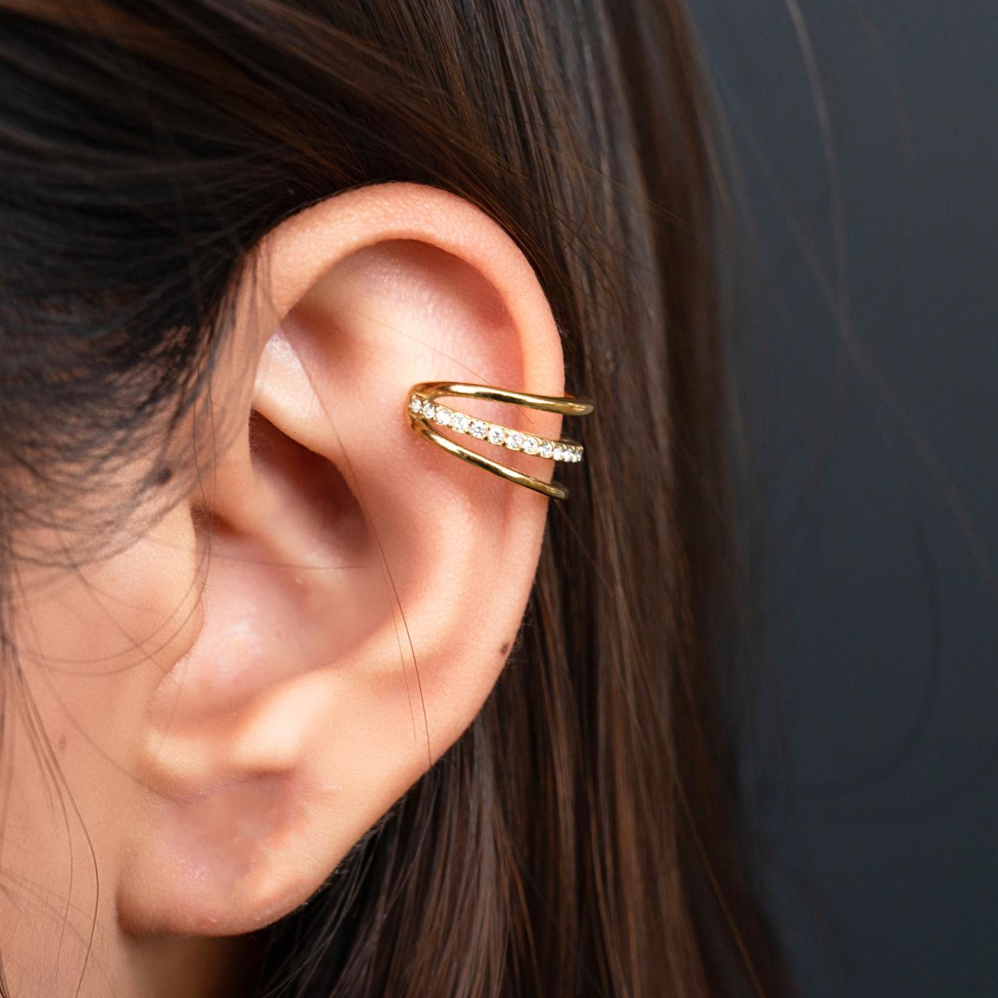 CERO Centered Embedded Triple Circular Ear Cuff Plug Earrings
