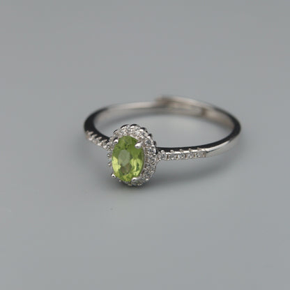 Silver Adjustable Ring Peridot Gemstone Pawnable Women's Accessories with AGCL Certification