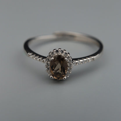 Silver Adjustable Ring Natural Smoky Quartz Gemstone Pawnable Women's Accessories with AGCL Certification