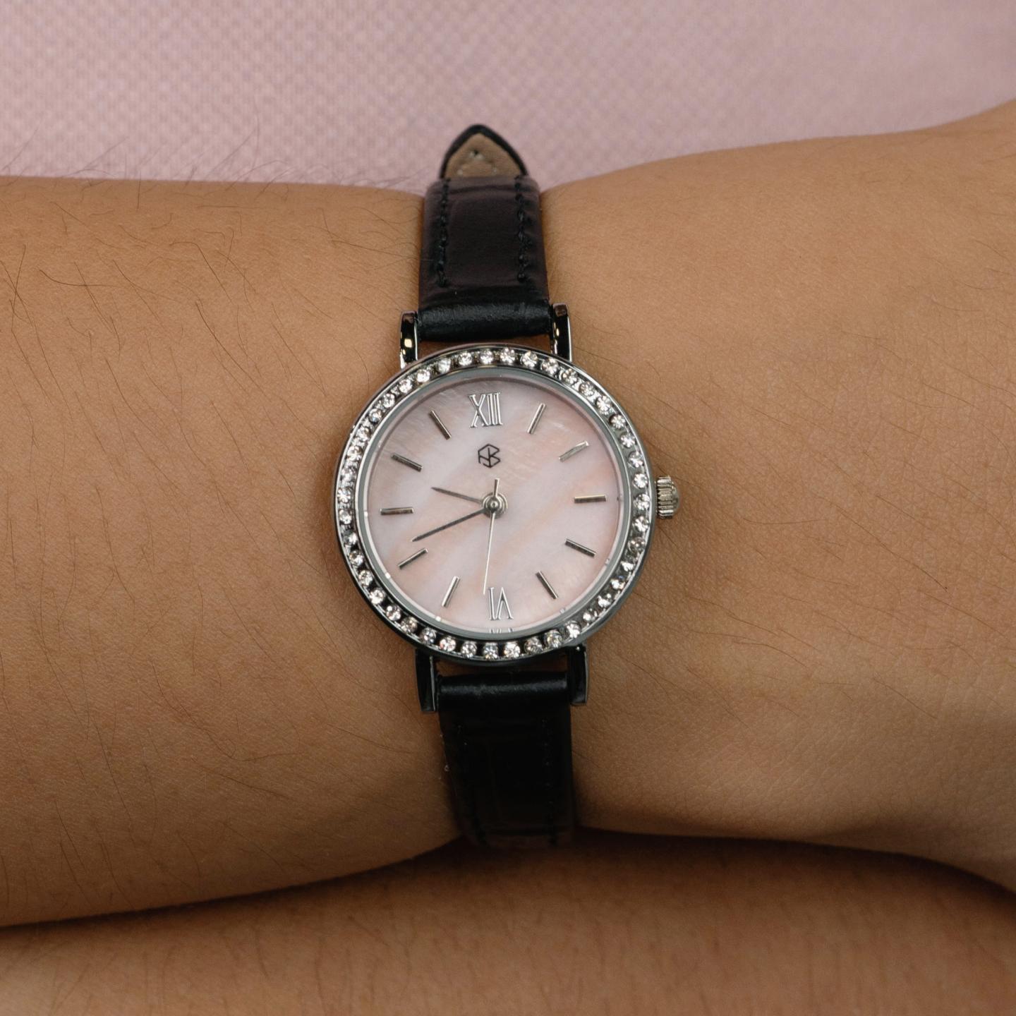 ROSELIRA Rose Pink Roman Round Women's Fashion Quartz Leather Watch