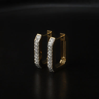BREE Rectangle Silver/Gld Small & Big Edge Embedded Clip Earrings