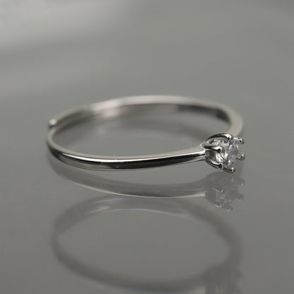 ELENA S925 Silver Embedded Russian Glass Stone Thin Adjustable Ring for Women