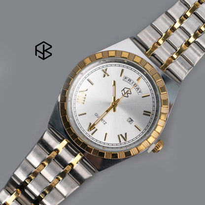 MARVONE Roman Numerical Luminous Dial Snake Two-Tone Men's Watch with Date and Day Display
