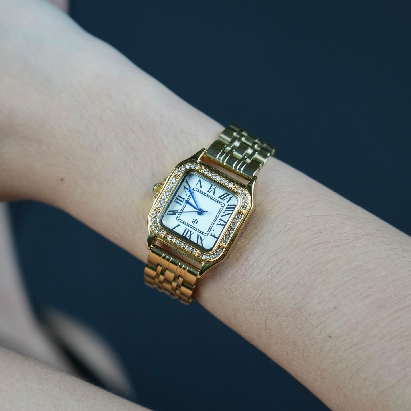 FROSELIX Gold Ice Square Roman Numerical Women's Minimalist Fashion Watch