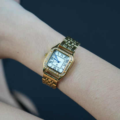 FROSELIX Gold Ice Square Roman Numerical Women's Minimalist Fashion Watch