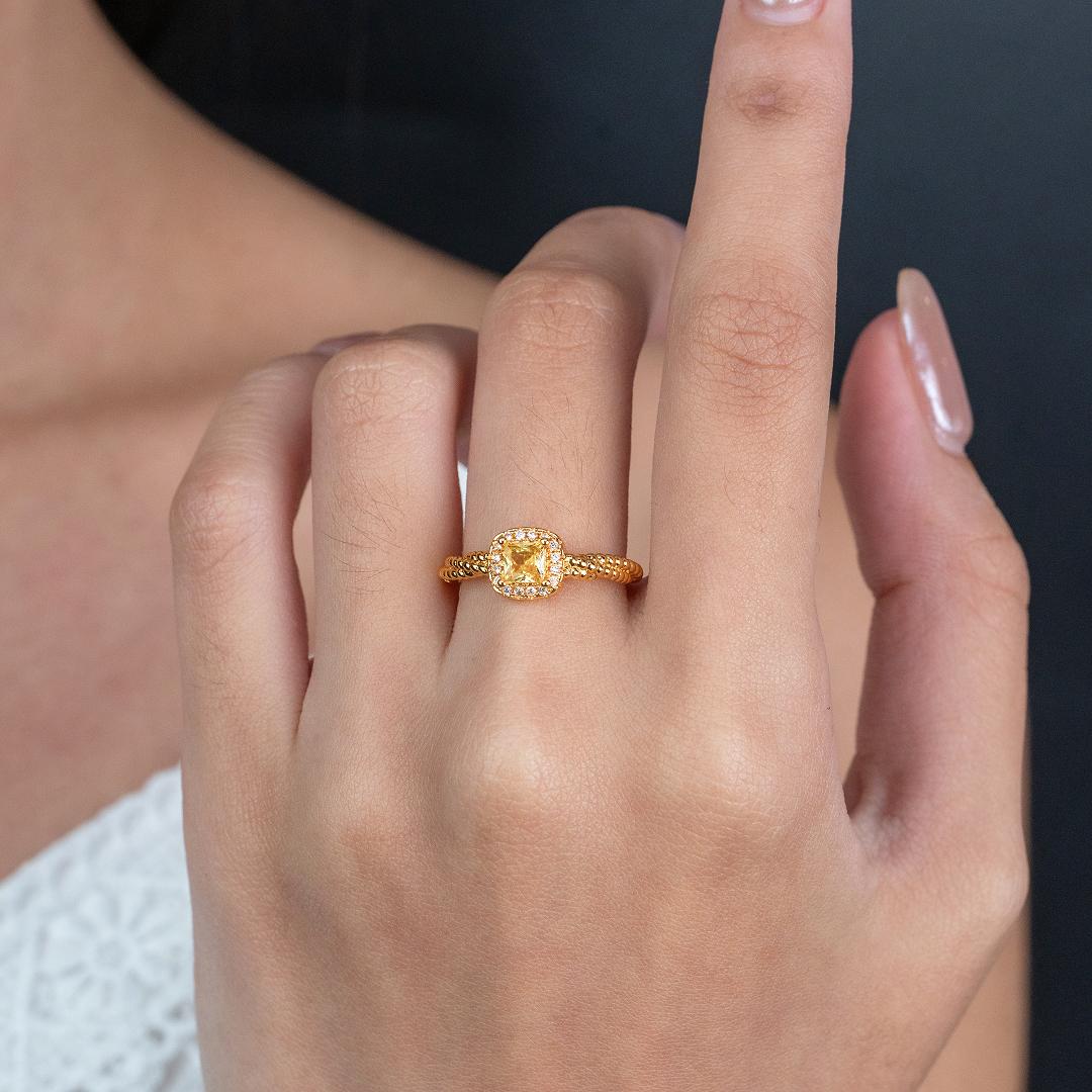 AZELIE Cushion Yellow Twisted Adjustable Ring for Women