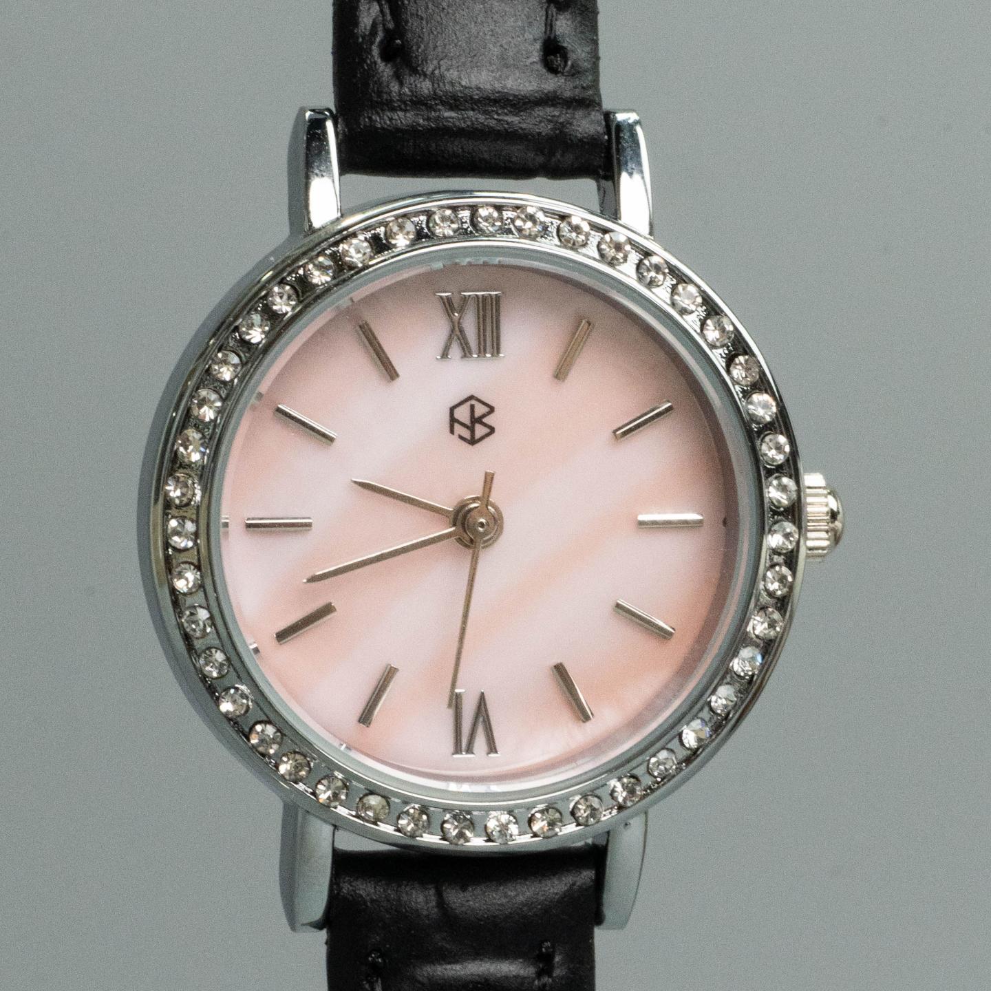 ROSELIRA Rose Pink Roman Round Women's Fashion Quartz Leather Watch
