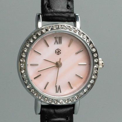 ROSELIRA Rose Pink Roman Round Women's Fashion Quartz Leather Watch