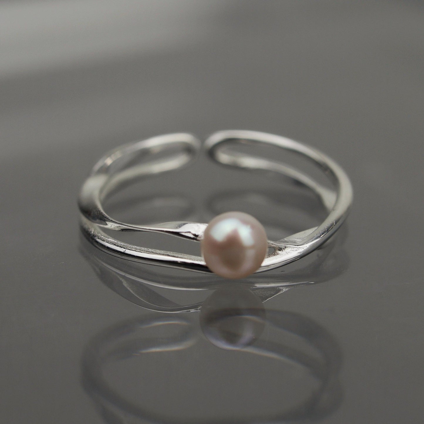 MYLO S925 Silver Fresh Water Pearl Adjustable Ring