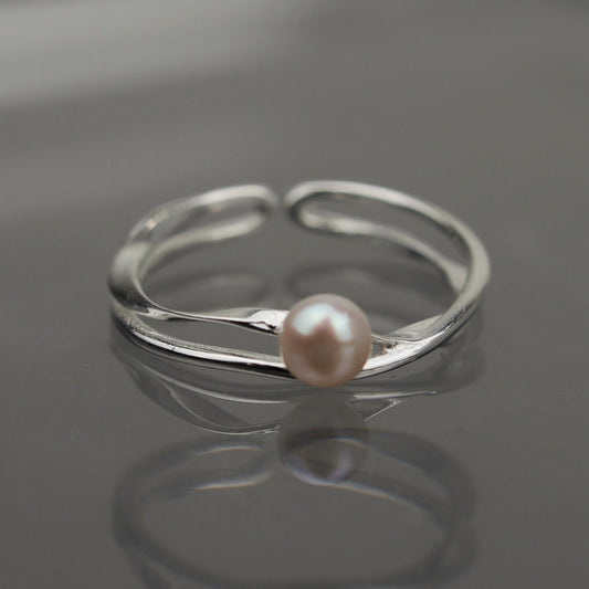 MYLO S925 Silver Fresh Water Pearl Adjustable Ring