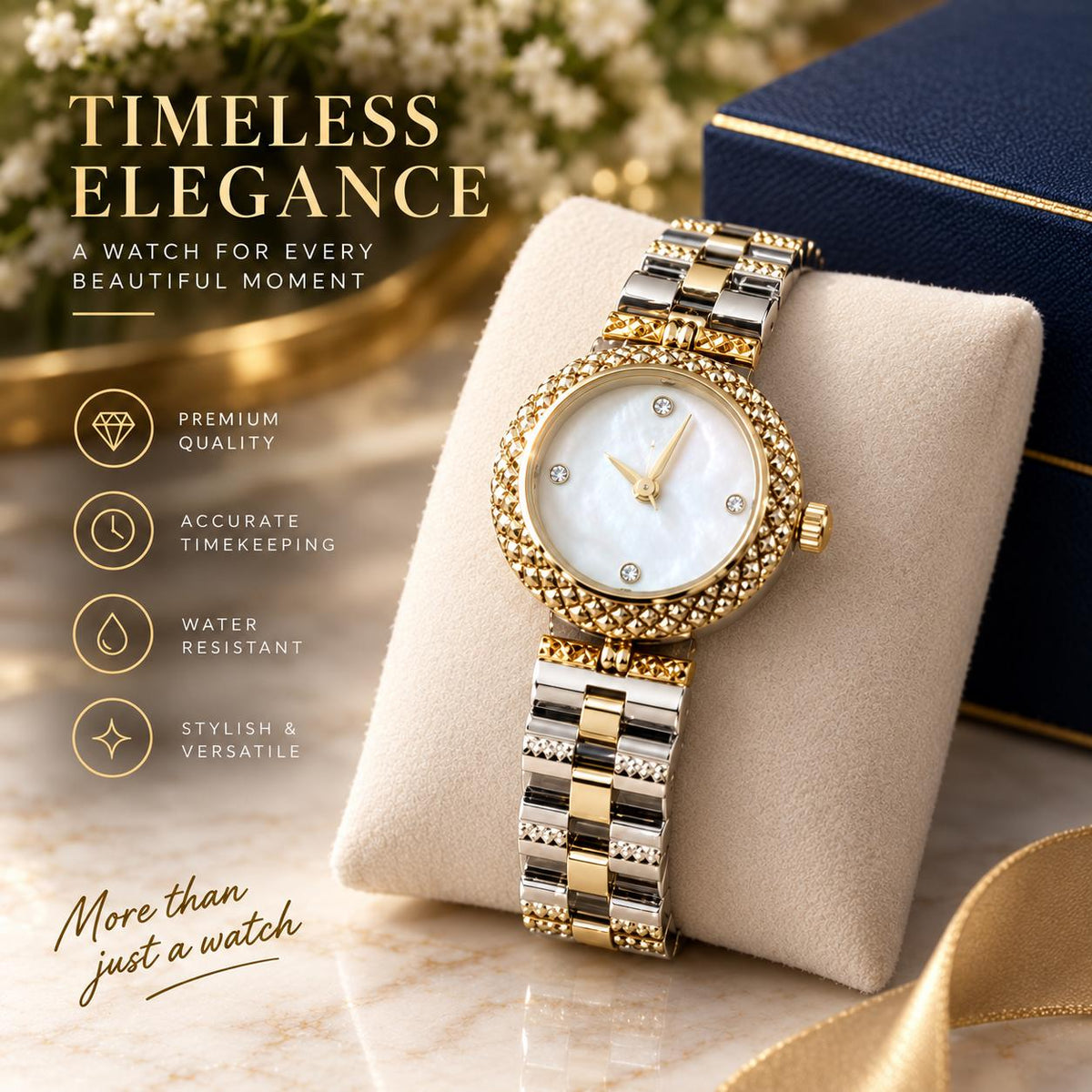 ZAVRI Gold Round White Dial Face Women's Minimalist Fashion Watch