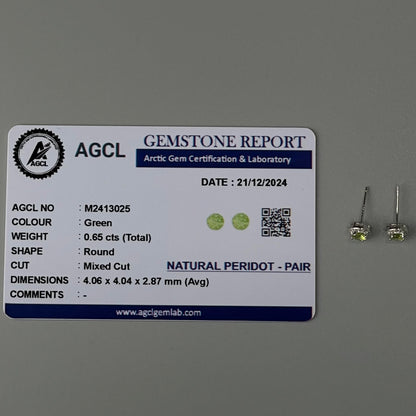 Pawnable Peridot Gemstone S925 Silver Stud Earrings with AGCL Certification