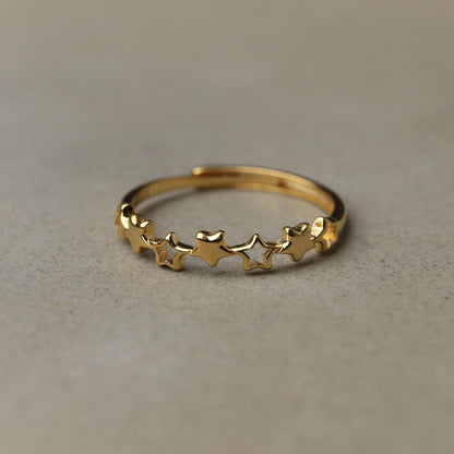TWINKLE S925 Silver Vermeil Hollow Stars Thin Adjustable Ring for Women