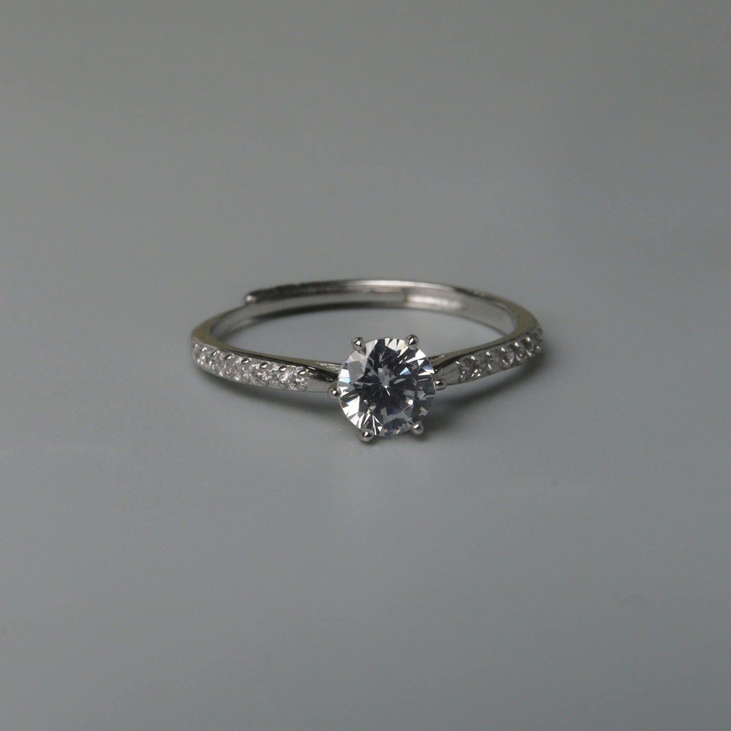 JUNE S925 Silver Engagement Embedded Sides Adjustable Ring for Women