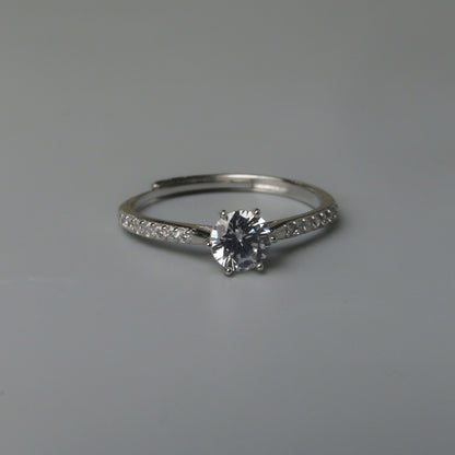 JUNE S925 Silver Engagement Embedded Sides Adjustable Ring for Women