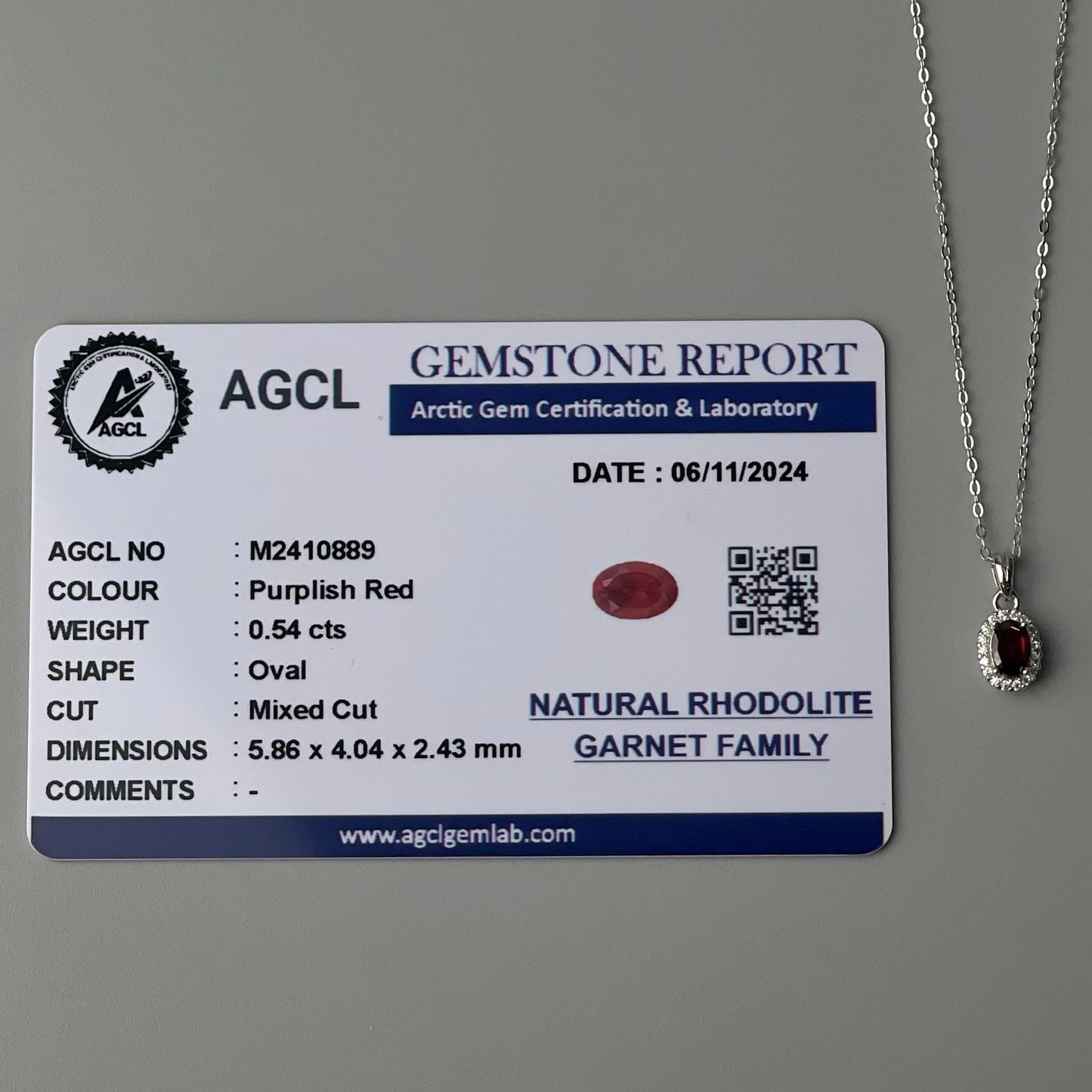 Oval Pendant Rhodolite Garnet Gemstone S925 Silver Chain Necklace