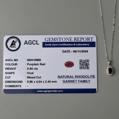 Oval Pendant Rhodolite Garnet Gemstone S925 Silver Chain Necklace