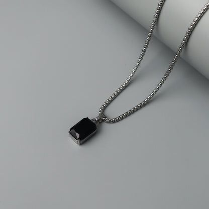 Men Jewelry DORE Black Rectangle Pendant Silver Box Chain Necklace For Men's