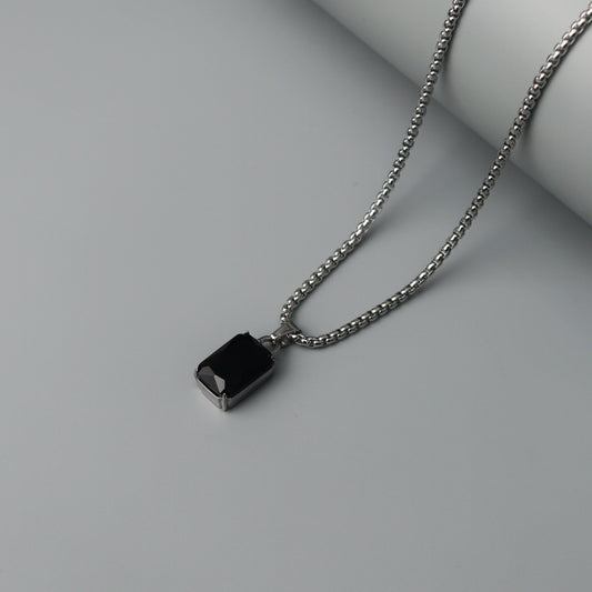 Men Jewelry DORE Black Rectangle Pendant Silver Box Chain Necklace For Men's