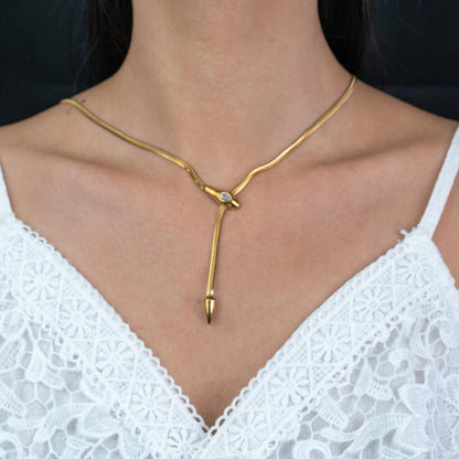SERELLE Snake Head Tail Flat Chain Necklace