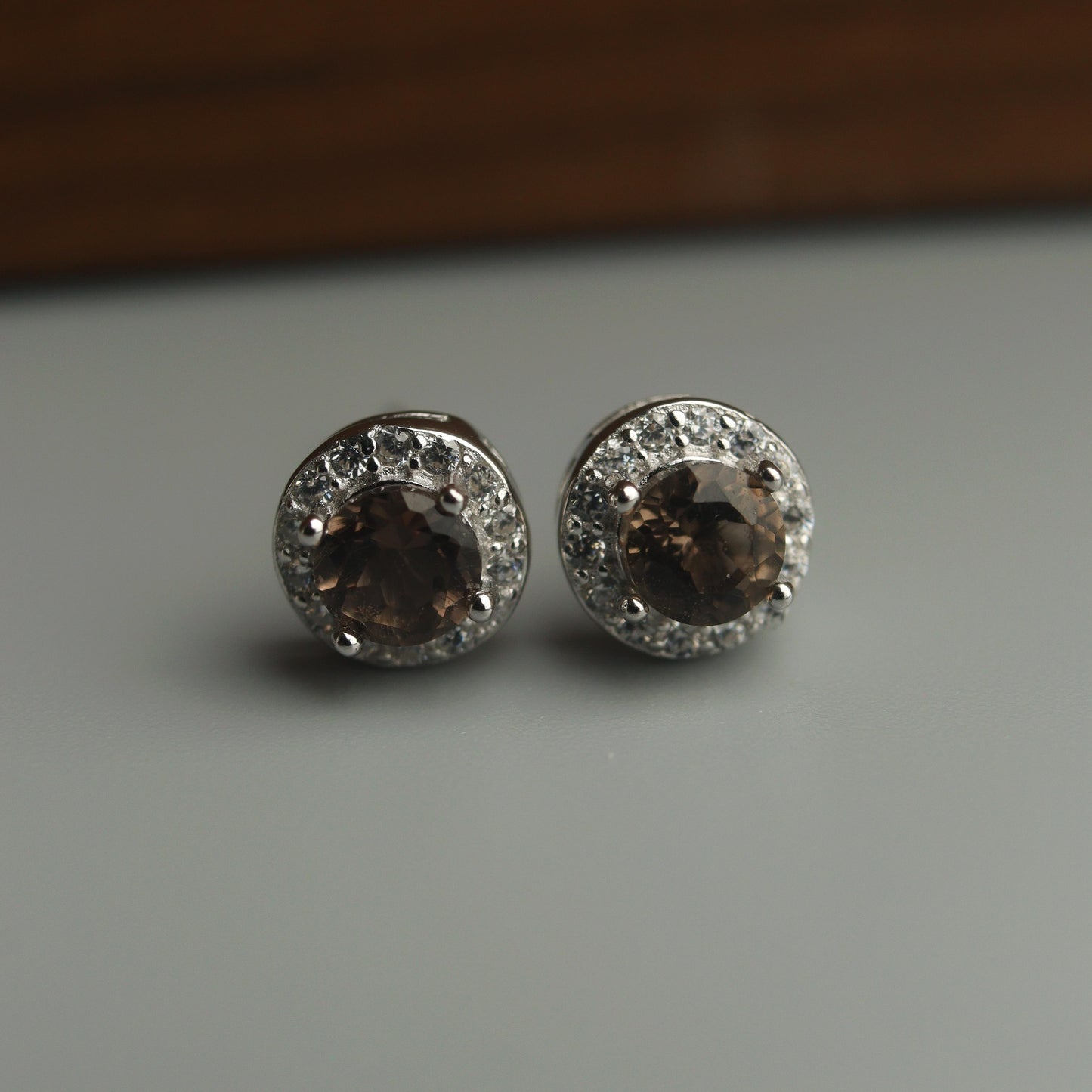 Pawnable Smoky Quartz Gemstone S925 Silver Stud Earrings with AGCL Certification