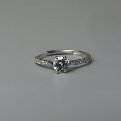 JUNE S925 Silver Engagement Embedded Sides Adjustable Ring for Women