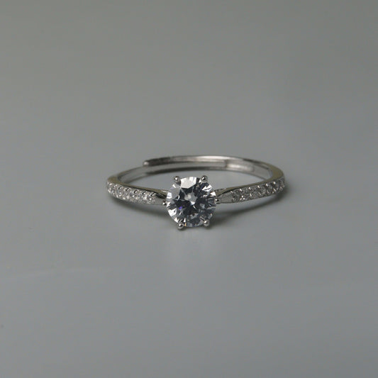 JUNE S925 Silver Engagement Embedded Sides Adjustable Ring for Women