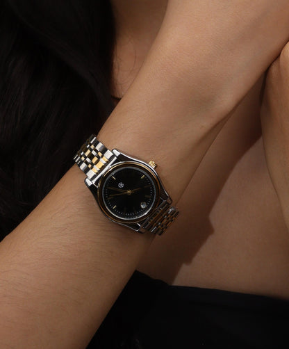 GANACHE Couple’s Two-Tone Watch – Black Watch Face Quartz Fashion Timepiece