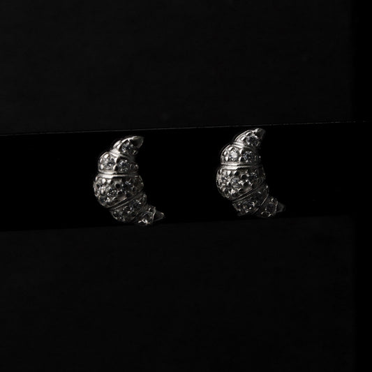 BUN S925 Silver Croissant Shape Stud Earrings