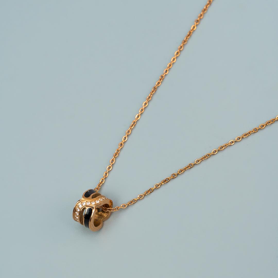 NOLA Rose Gold Geometric Barrel Pendant Chain Necklace For Women's