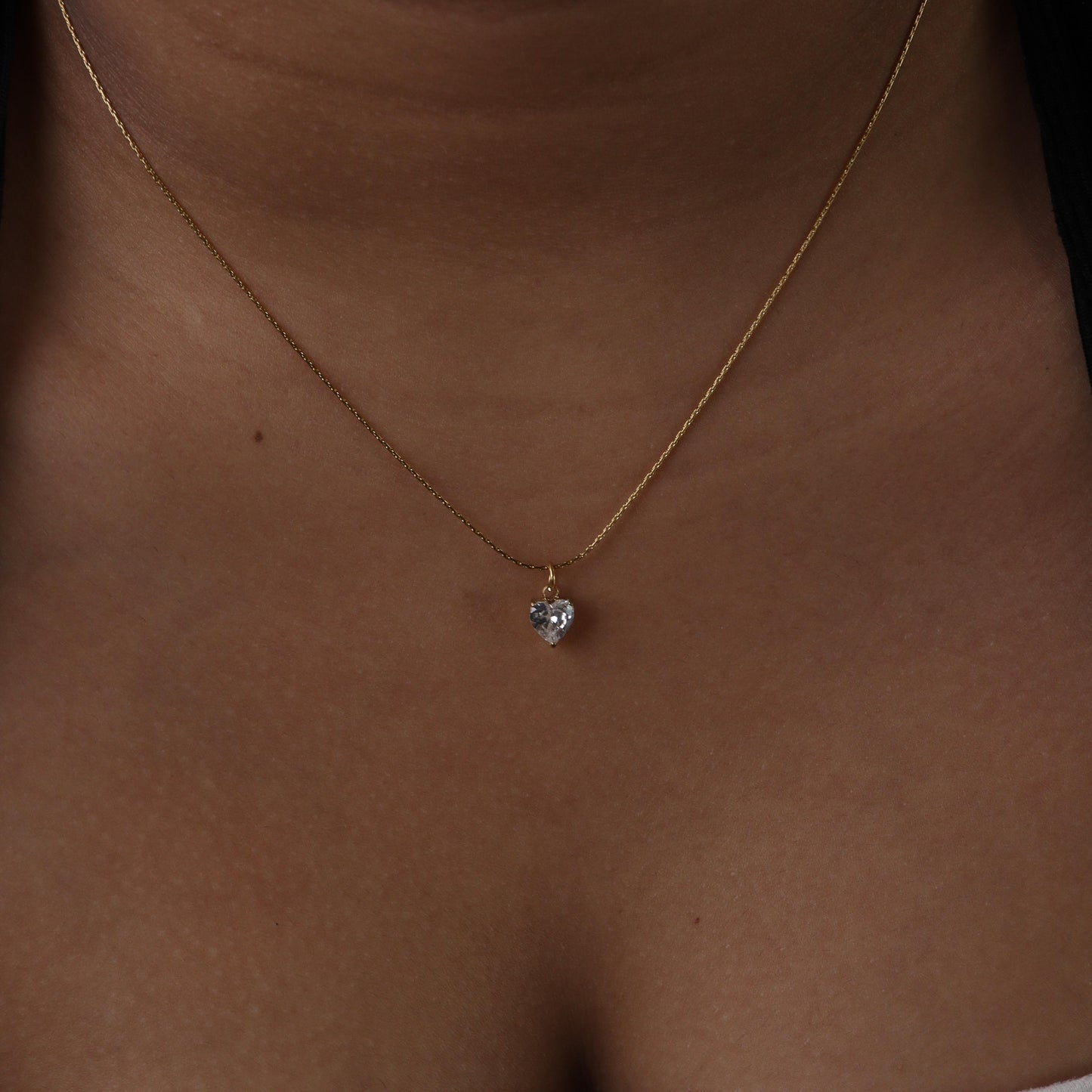 MARJ Heart Pendant Glass Thin Link Chain Necklace