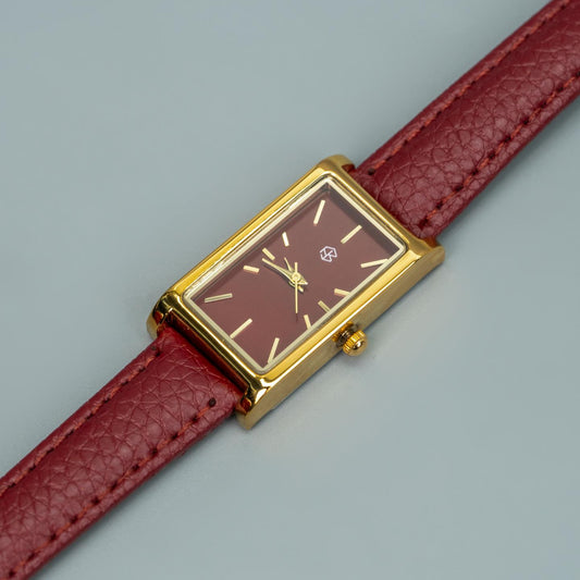 DANIELLA Maroon Rectangular Leather Women’s Fashion Watch