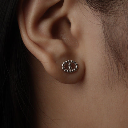 RICH S925 Silver Beaded Oval Stud Earrings Women's