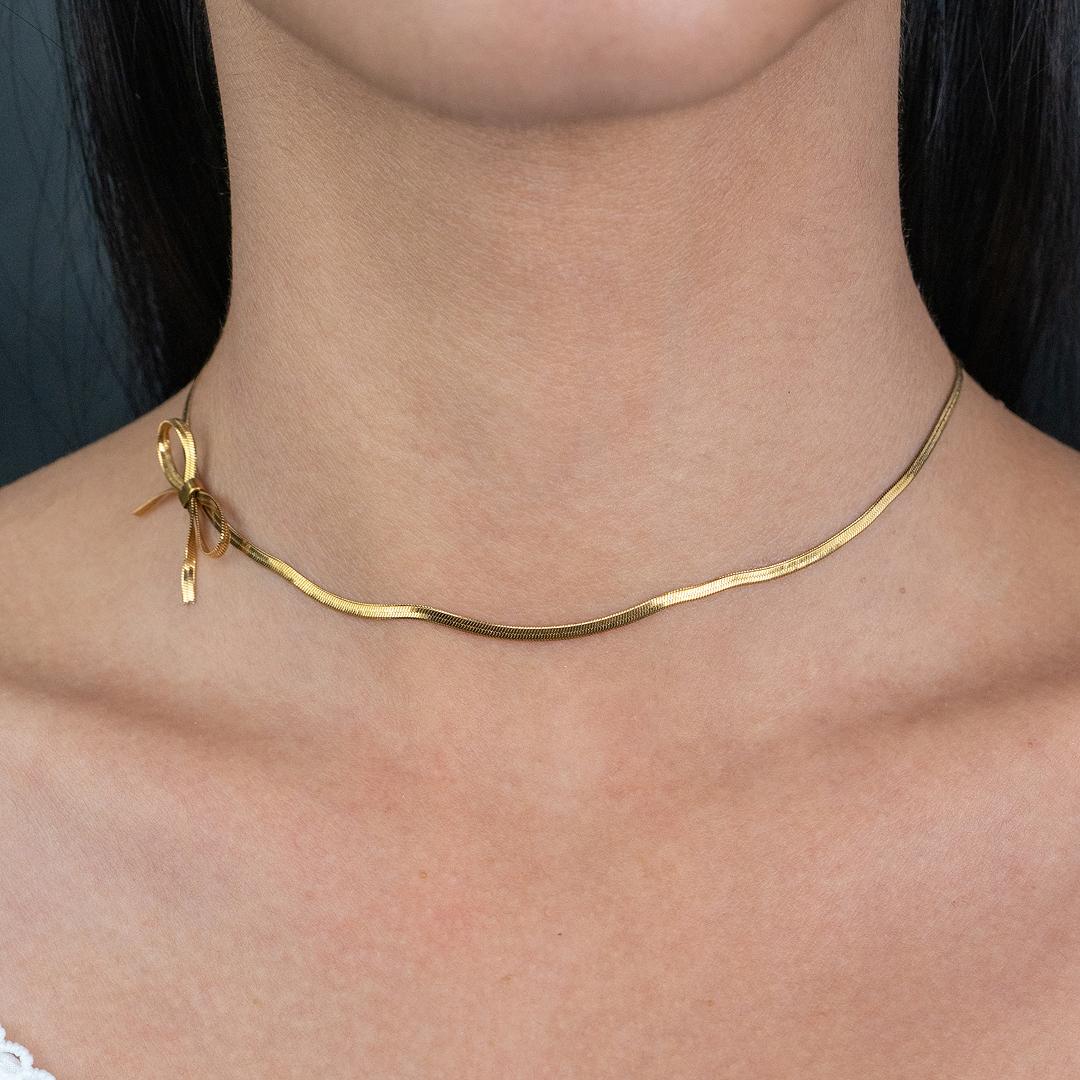 SELA Ribbon Choker Flat Necklace For Women's