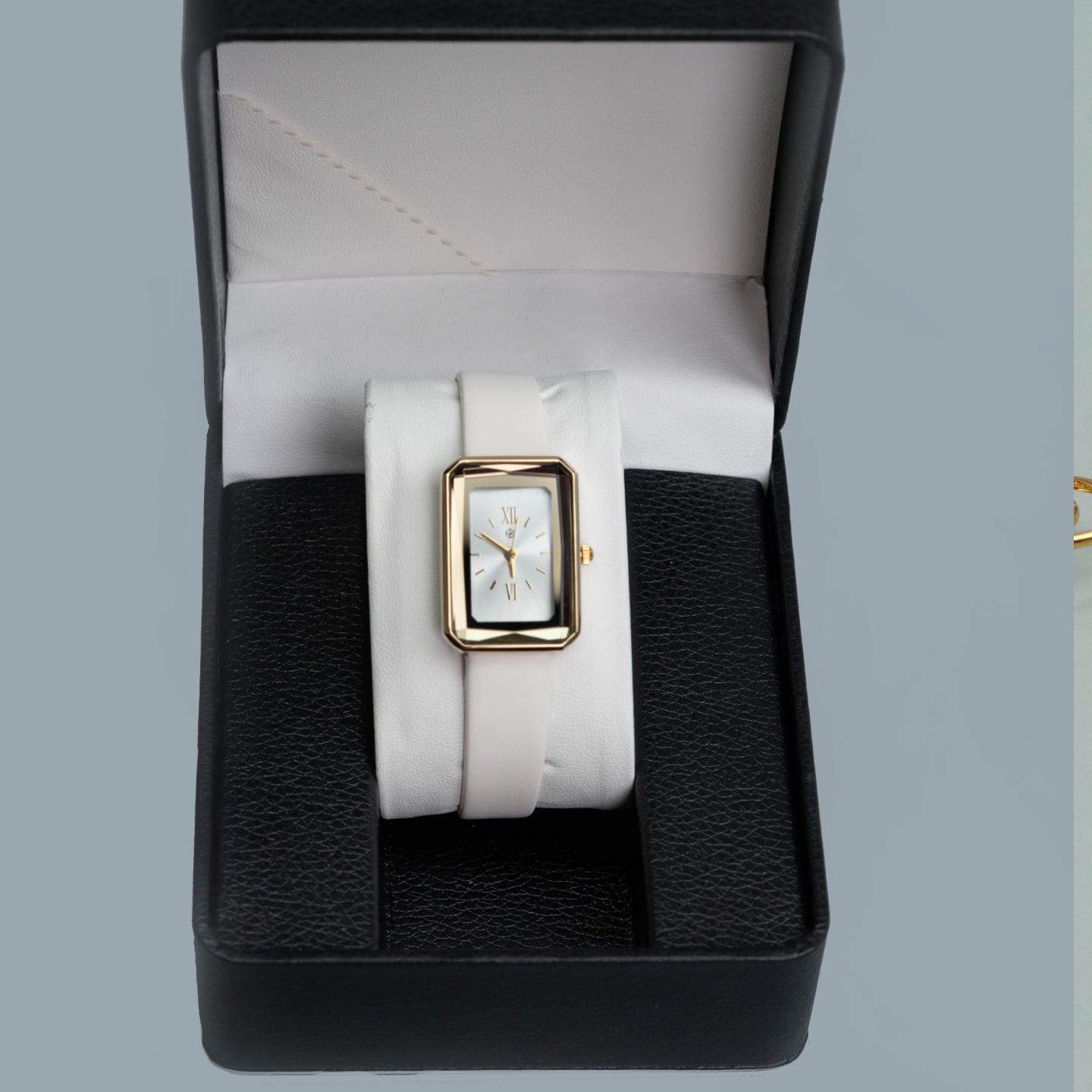 ALPHA White Roman Numerical Vintage Rectangle Leather Watch