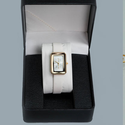 ALPHA White Roman Numerical Vintage Rectangle Leather Watch