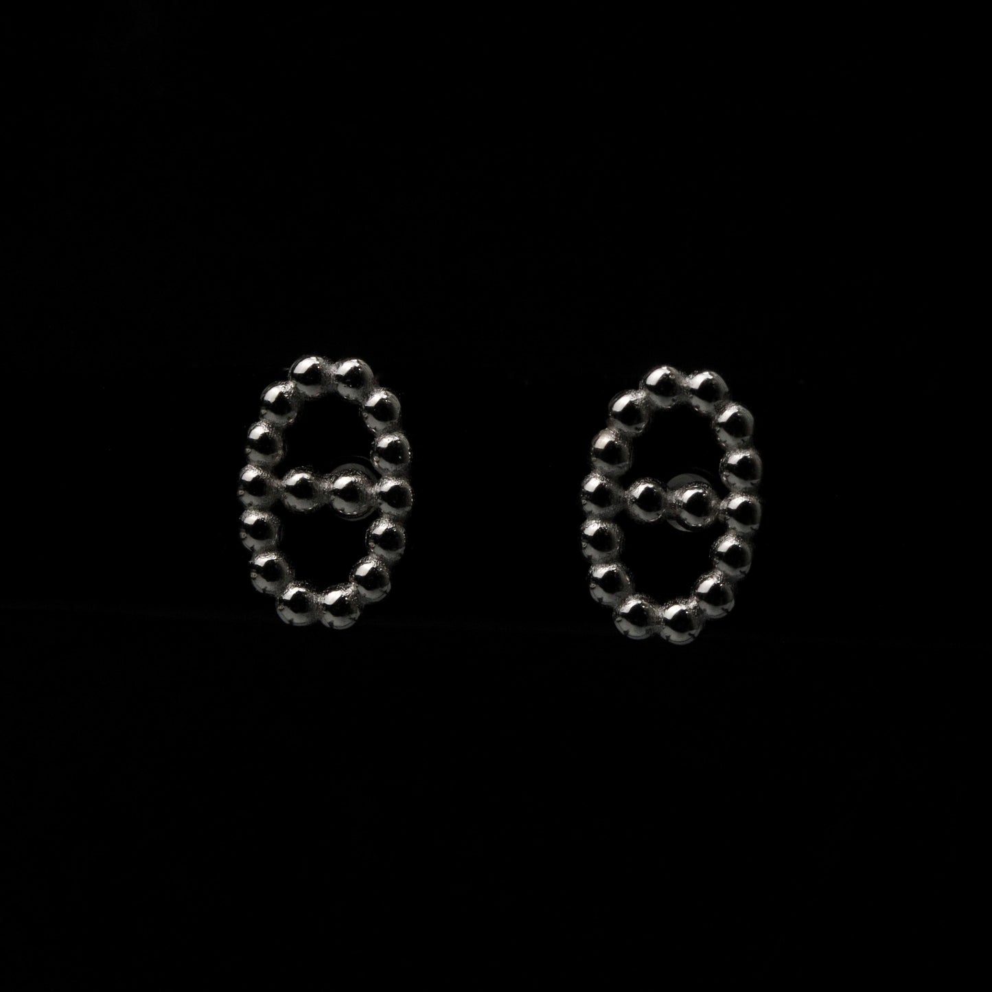 RICH S925 Silver Beaded Oval Stud Earrings Women's