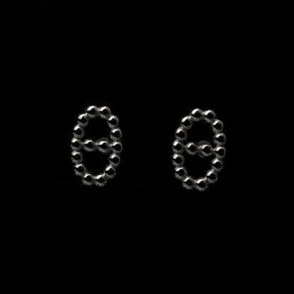 RICH S925 Silver Beaded Oval Stud Earrings Women's