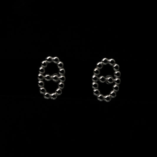 RICH S925 Silver Beaded Oval Stud Earrings Women's