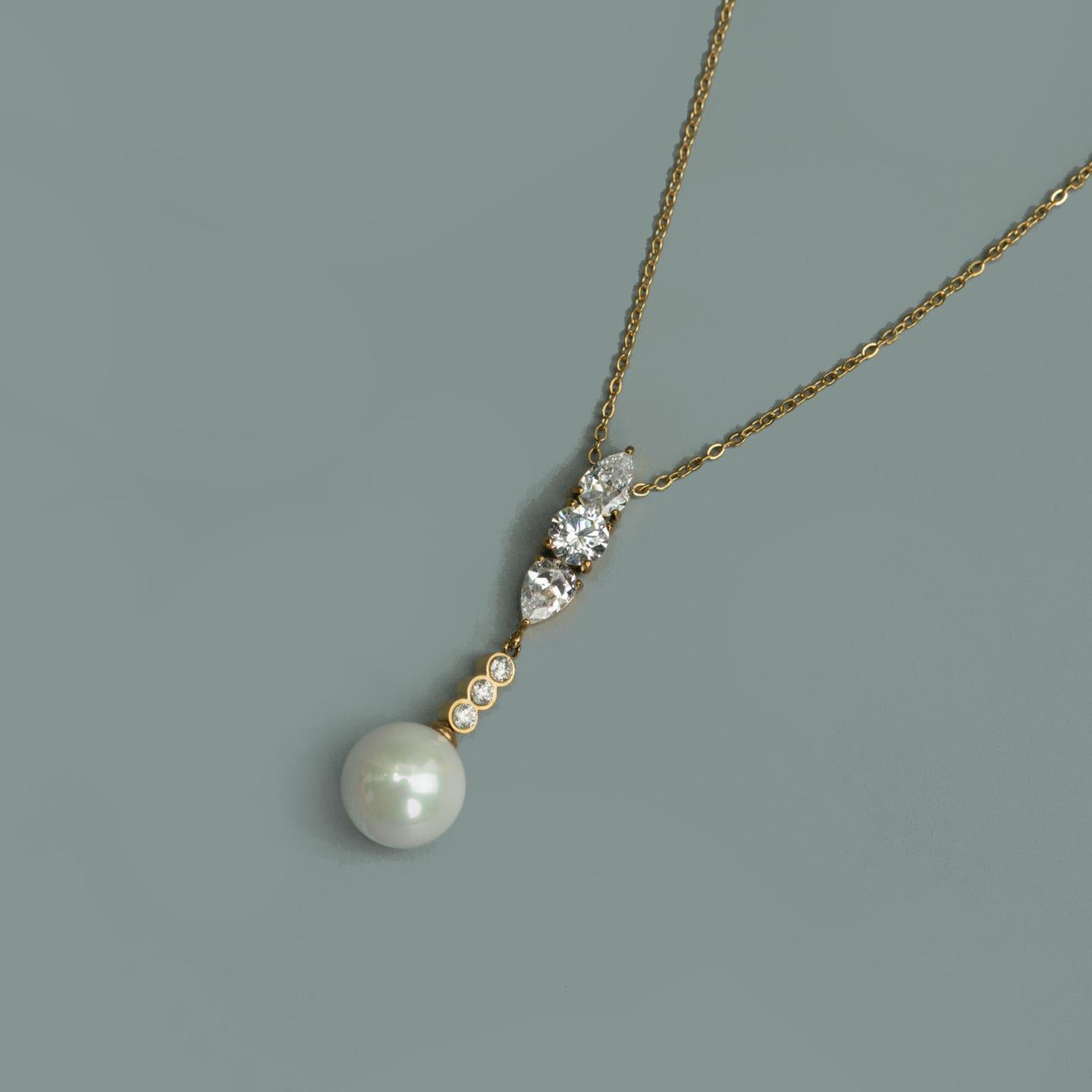 ORBELLEA-PERLUNE Synthetic Pearl Drop Chain Necklace For Women's